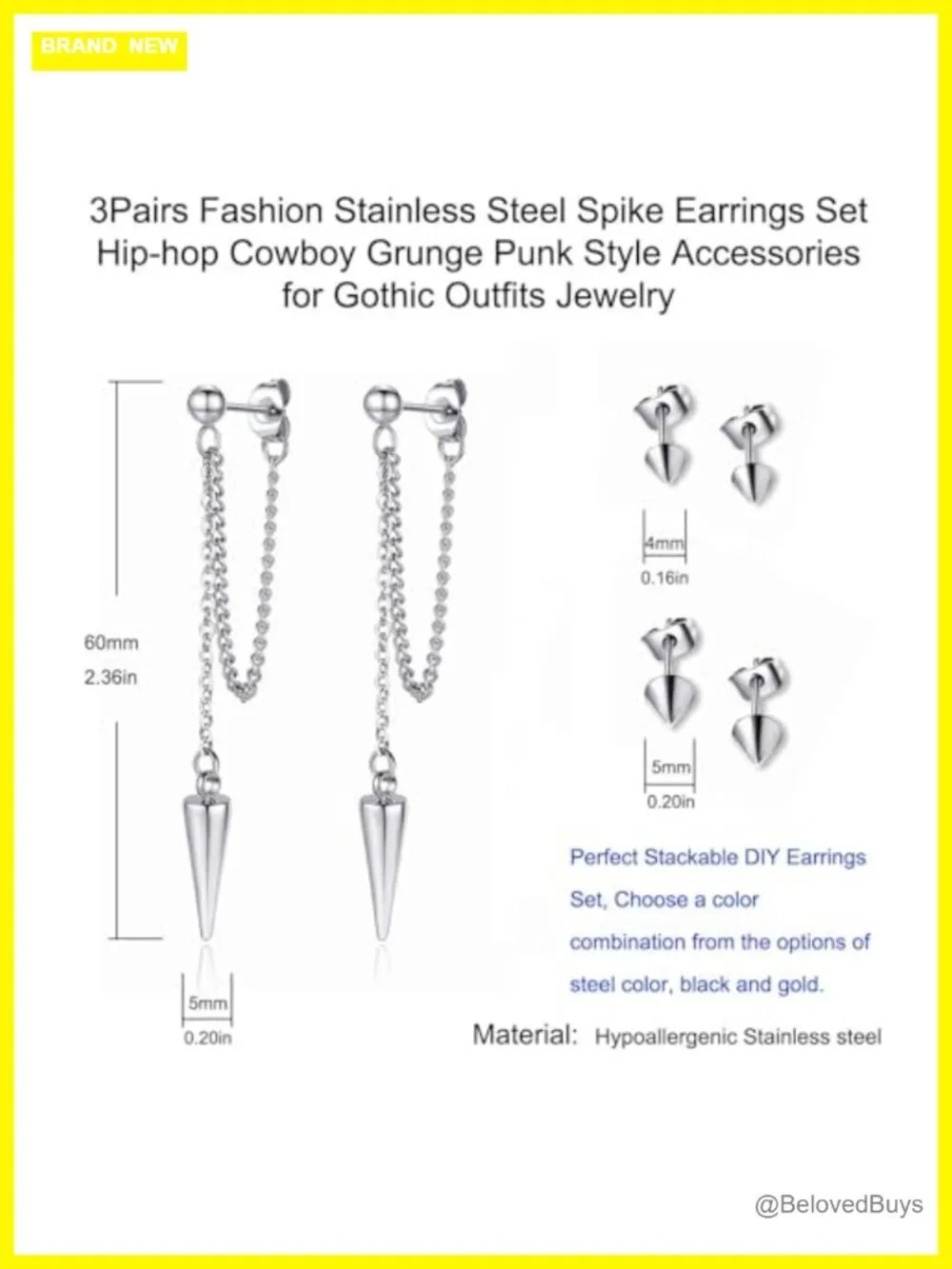 Stainless Steel Dangle Stud Earrings Set